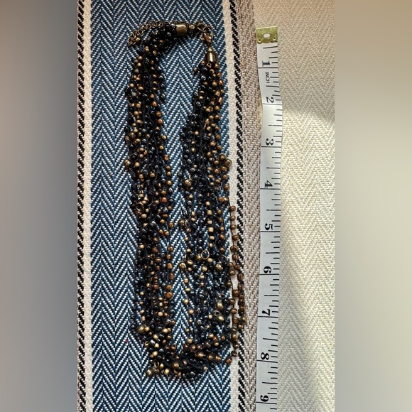 Blue, Bronze and Gold-Colored Bead Necklace and Earrings Set - Picture 7 of 8